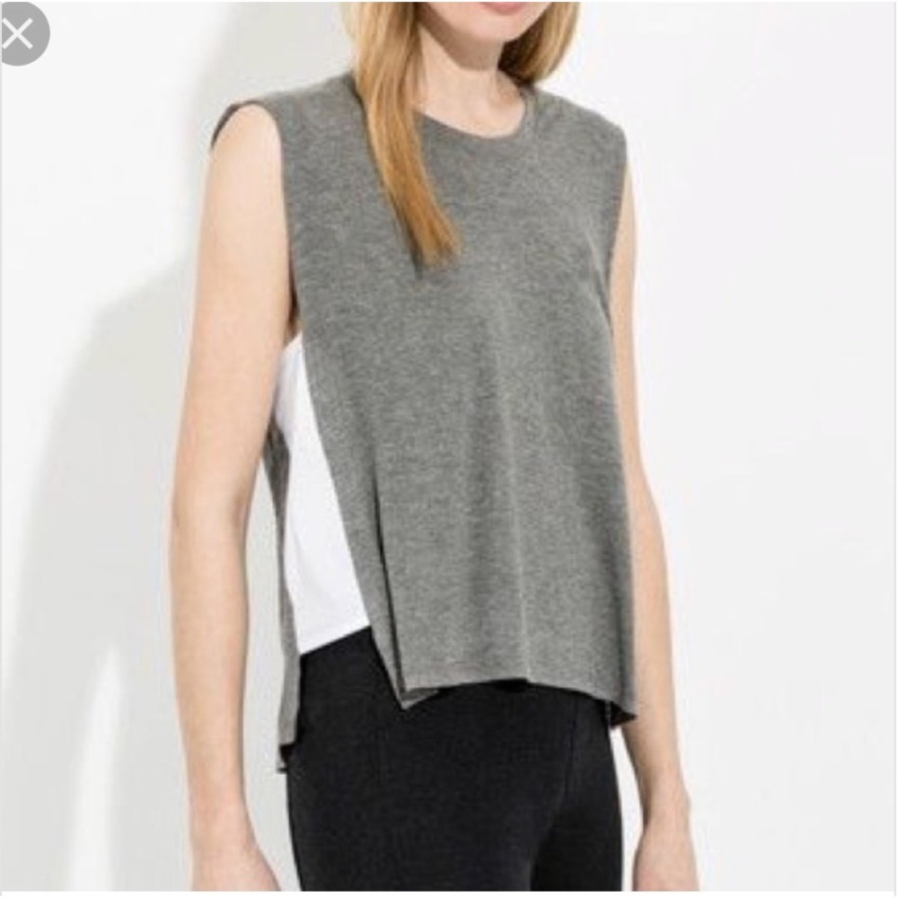 Kit and Ace Claremont Gray White Tank Top Womens 6 Cashmere Rayon Silk Blend